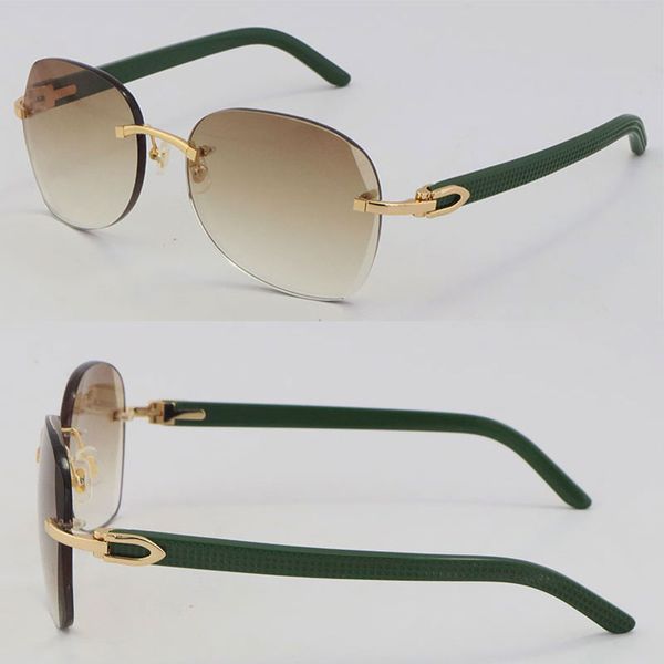 New Green Plank Arms Lunettes de soleil Hommes Métal sans monture Plage Lunettes de soleil Homme Or 18 carats Mode Grand rond Adumbral Design extérieur Modèle classique Cadre masculin et féminin