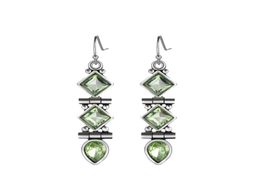 Novo verde quartzo longo parágrafo lustre brincos luckyshine retro prata geométrica brincos casamento moda jóias para women5671256