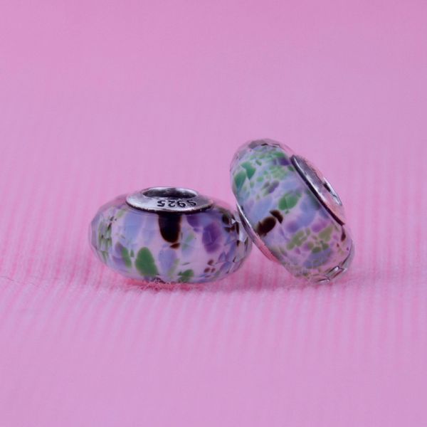 Perles de verre à facettes Shibori vert 100% bijoux en argent sterling 925 pour bracelets Pandora colliers bricolage perles en vrac charme en gros