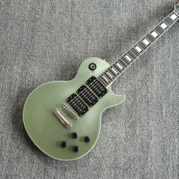 Nuevo Guitarra eléctrica con diapasón de palisandro LP de 6 cuerdas, color verde, plateado y rosa