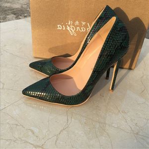 Nouveau serpent serpent vert avec des chaussures à talons hauts pointus, chaussures de banquet de fête sexy et peu profondes, personnalisées 33-45 yards
