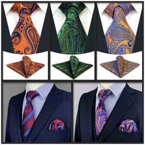 Nouveau vert cravate poche carré ensemble fête coloré mariage cravates pour hommes points classique accessoires cadeaux Paisley soie J220816
