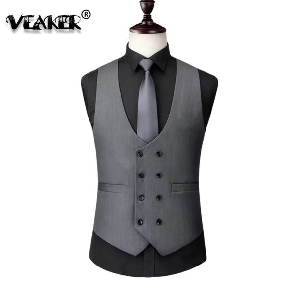 Nouveau gris Slim Fit costume gilet hommes formel hommes Blazer gilets de mariage sans manches Colete grande taille angleterre affaires noir gilet