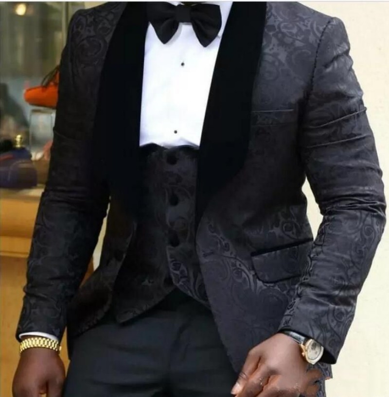 New Groomsmen Shawl Lapel Groom Wedding Tuxedos Custom Made Black Men Suits Caustume Homme Mariage Groom Wear Three Pieces Sets Party Events