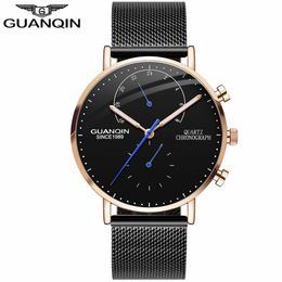 New Guanqin Mens Watchs Top Brand Luxury Chronograph Luminous Hands Clock Men Business Casual Creative Mesh Strap Quartz Watch262b