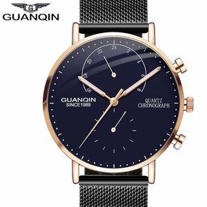 Nouveau GUANQIN hommes montres Top marque de luxe chronographe lumineux aiguilles horloge hommes d'affaires décontracté créatif maille bracelet Quartz Watch223k
