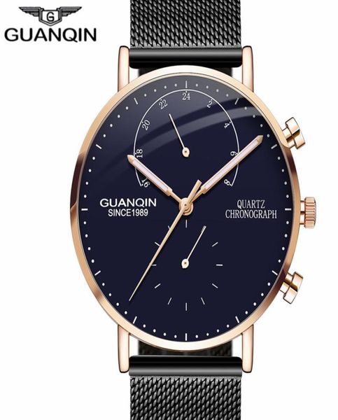 New Guanqin Mens Watchs Top Brand Luxury Chronograph Hands Luminous Clock Men Business Casual Casual Creative Mesh Strap Quartz Watch3871570