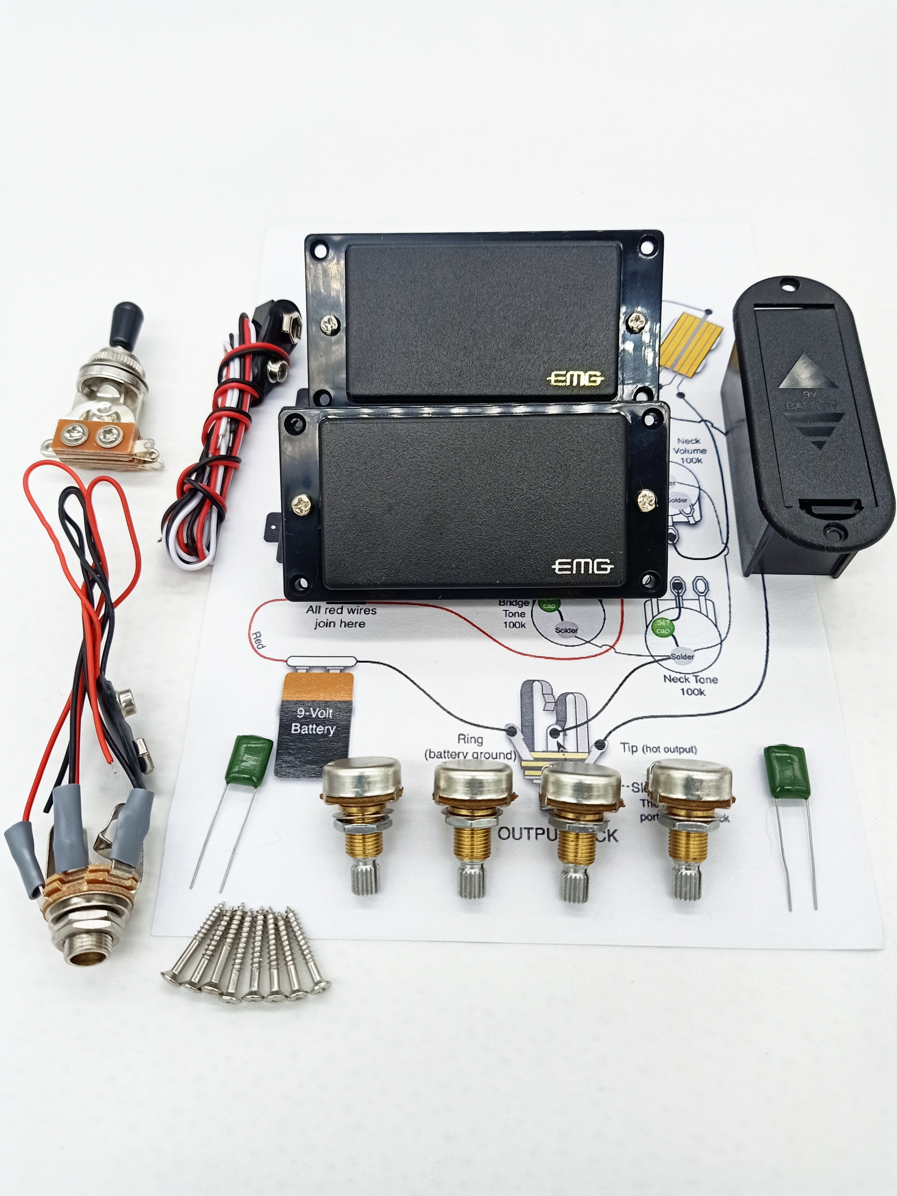 EMG Gitarren-Tonabnehmer, aktive Tonabnehmer, Humbucker-Tonabnehmer, E-Gitarre mit 25K-Potentiometer, Zubehör + Installationszeichnungen