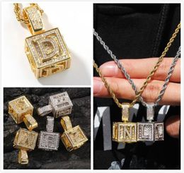 New Guys Bling Lettre Initiale AZ Cubique Carré Pendentif Collier Personnalisé Plaqué Or 18 Carats CZ Zircon Hip Hop Bijoux Cadeaux pour M6826611