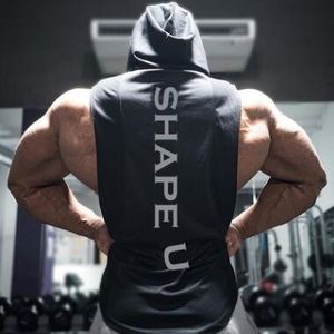 Nieuwe sportscholen Kleding Fitness Mannen Tanktop met Hooded Mens Bodybuilding Stringers Tank Tops Workout Singlet Mouwloze Shirts