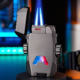 Nieuwe Gyro Aansteker Opgeblazen Gas Butaan Lichtgevende Aansteker Metalen Winddicht Dubbele Jet Torch Aanstekers Roken Accessoires Mannen Gadgets