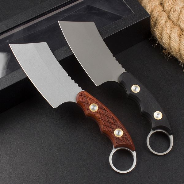 Nouveau couteau de cuisine de haute qualité H0421 D2 STONE Wash / Titanium Ebated Blade G10 / Rosewood Handle Outdoor Camping Randonnée Couteaux à lame fixe avec gaine en cuir