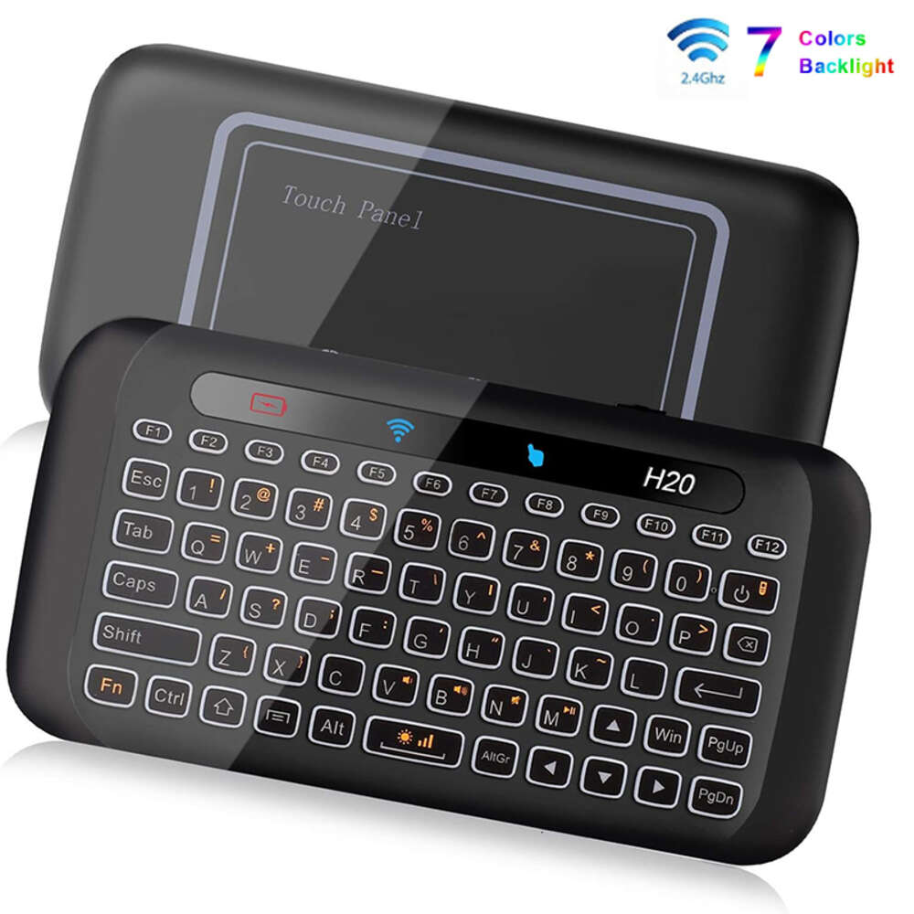 New H20 2.4Ghz Wireless Keyboard with Touchpad Mouse Comb 7 Colors Backlit Keyboard Rechargeable Auto-Rotation Full Screen Touch