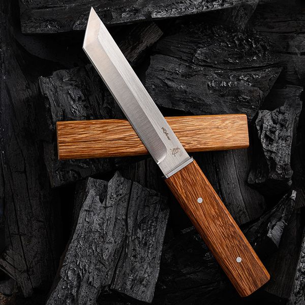 Nouveau H7221 couteau droit à lame fixe D2 lames Tanto satinées couteaux à manche en bois à ailes de poulet avec gaine en bois