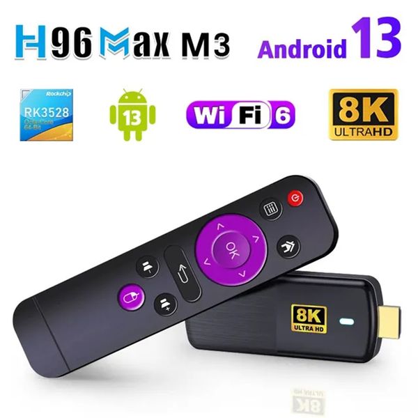Nuevo H96 Max M3 TV Stick Android 13 Dispositivo de TV inteligente WiFi6 HD 8K Control de voz RK3528 Set Top Box reproductor multimedia Dongle