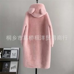 Nouveau Haining automne hiver, Long manteau de fourrure de vison écologique pour les femmes, capuche mignonne, oreilles lâches et chaudes 900132