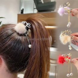 Nouvelle boule de cheveux lapin pince à cheveux enfants en peluche fille queue de cheval épingles à cheveux lapin Animal perle cristal Barrette accessoires de cheveux