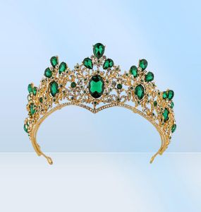 Nieuwe Haarsieraden Voor Vrouwen Barokke Groene Tiara's Kronen Goud Metalen Tiara Kristal Steentjes Diadeem Bruiloft Haaraccessoires3251647