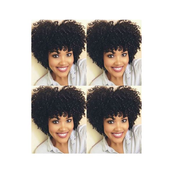 nuevo peinado damas cabello brasileño African Americ afro atajo rizado peluca natural Simulación Cabello humano afro rizado peluca rizada para mujer