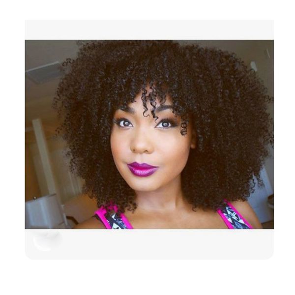nuevo peinado damas Cabello indio Afroamericano afro peluca natural rizada corta Simulación Cabello humano afro peluca rizada rizada con flequillo