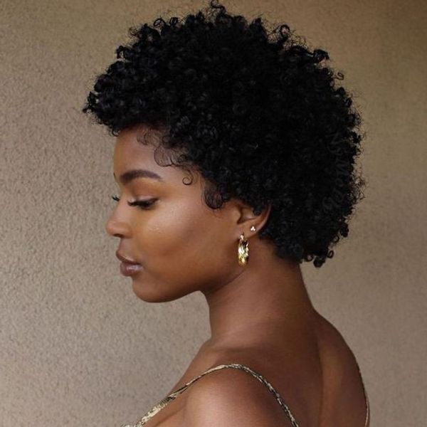 nouvelle coiffure dames coupe courte crépus bouclés perruques cheveux brésiliens Africain Ameri Simulation Cheveux Humains doux court bouclés perruque pour femme