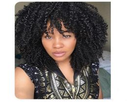Nuevo peinado suave cabello lndiano afroamericano afro cajas cortas de peluca natural cabello humano peluca rizada afro kinky with bangs4511091