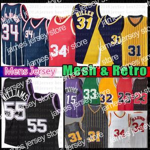 Nieuwe Hakeem Olajuwon Reggie Miller Jason Williams Mesh Basketbal Jersey Retro Jerseys 34 31 55