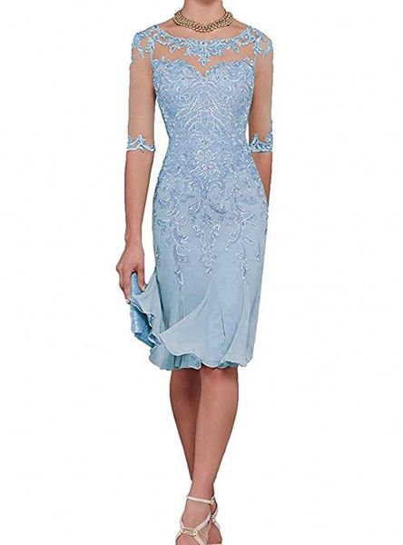 Nouveau demi manches en mousseline de soie mère de la mariée robes 2020 genou longueur mère robe formelle fête dîner robes de bal robe de soriee