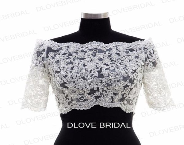 Nueva chaqueta nupcial de encaje de media manga, vestido de fiesta de boda de tul con apliques de encaje, Bolero transparente con botones cubiertos, fabricación personalizada Re9298360