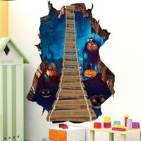 Nouveau autocollant mural Halloween 3D House Ghost Pumpkin Broken Mur salon Chambre Stickers d￩coratifs H001 57cm x 90cm