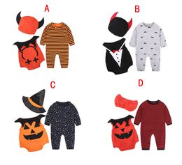 Nieuwe Halloween Baby Sets ins pompoen gestreepte romper + vest + hoed 3 pc's sets pasgeboren jongen jumpsuits peuter meisjesjongen sets