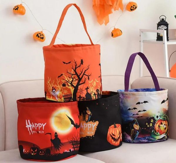 Nouveau seau à bonbons d'Halloween avec lumière LED Panier d'Halloween Sacs à bonbons ou à friandises Sac fourre-tout réutilisable Paniers-cadeaux de bonbons à la citrouille pour enfants Fournitures de fête Faveurs 0901