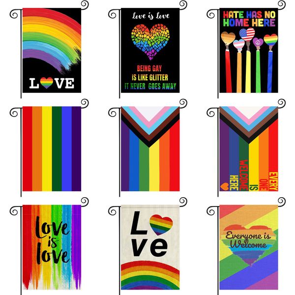 PRIDE Garden Flag Rainbow LGBT Gay Pride Flagal Flaros de doble cara 12 x 18 pulgadas para la decoración al aire libre LGBTQ