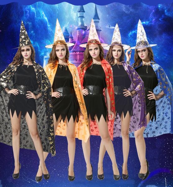 Nouveau Halloween Cosplay Cape cap Party Sorcières crâne de citrouille Beautés Avec Chapeau Costume enfants fille Femme Motif Performance Manteau Vêtements Cape