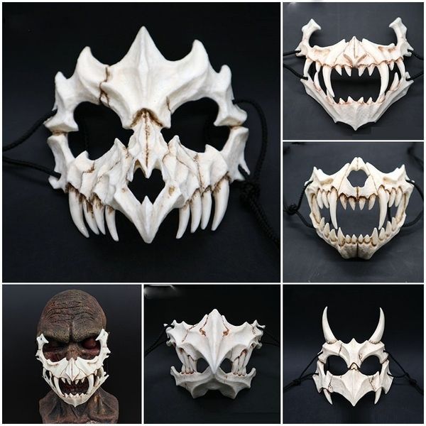 Nouveau Halloween Cosplay Résine Dragon Dieu Yasha 2D Horreur Thème Fête Animal Crâne Visage Mascarade Masque Effrayant T200116