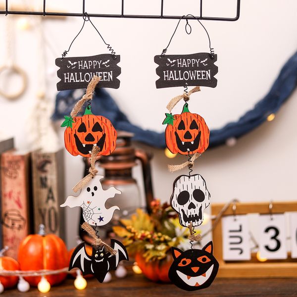 Nouvelles décorations d'halloween, nouvelle porte en bois suspendue fantôme citrouille suspendue, pendentif créatif, vente en gros