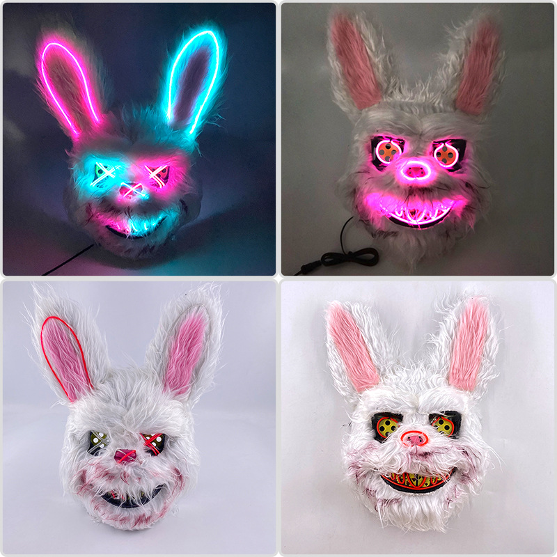 Ny halloween blandad färg dubbel gaffel öga skräck kanin ledande lysande mask skrämmande fest prop