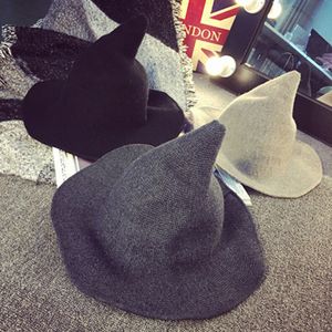New Halloween Personnalité Wizard Hat 2020 Creative Fashionaire Tendance Designer Peaked Big Brim Chapeaux De Laine Couleur Unie Mode Caps VT1685