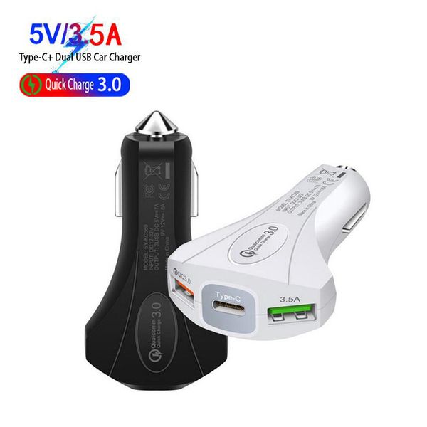 Nouveau chargeur rapide Hammer 3.0 type C adaptateur de chargeur de voiture 18W QC3.0 charge rapide 3 USB chargeur de téléphone portable de voiture pour iPhone Samsung Huawei