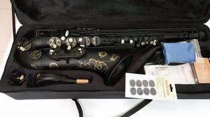 Nieuwe hand gesneden bloemen zwart vernikkeld verzilverd saxofoon tenor messing muziekinstrumenten Eb tune sax met case en mondstuk handschoenen