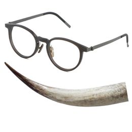 Nieuwe handgemaakte originele buffalo hoorn frames eyewear circulaire optische titanium frame luxe echte natuurlijke vintage bril Limited design klassieke model Maat: 50
