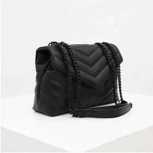 Nieuwe 10a luxe dames tassen handtas schoudertas merk loulou y-vormige designer tassen naad lederen dames metalen ketting zwarte clamshell messenger kettingzakken groothandel