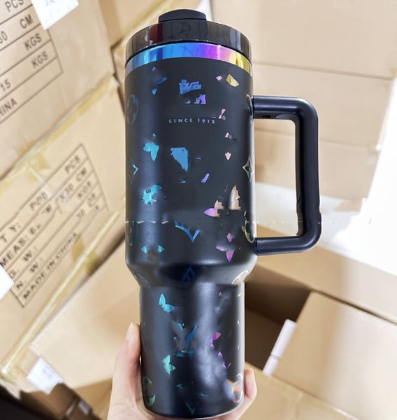 Nouvelle poignée tasse tasse 304 en acier inoxydable paille grande glace tasse de voitures de voiture têtes de vache à imprimé léopard en gros