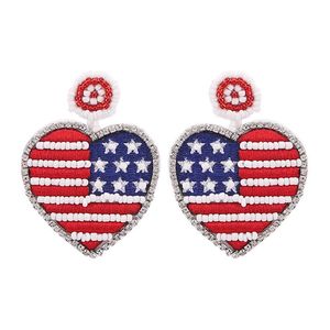 Nouvelles perles faites à la main Boucles d'oreilles pendantes pour femmes Boucles d'oreilles Drapeau américain Pendentif Boucles d'oreilles suspendues Charme à la mode Bijoux Cadeaux Q0709