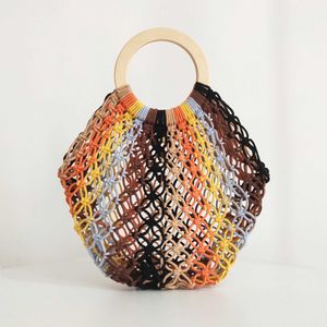 Nieuwe handgemaakte kleurrijke katoenen touw geweven tas, strandvakantie tas, handtas, Instagram mesh tas, Art Forest 240315