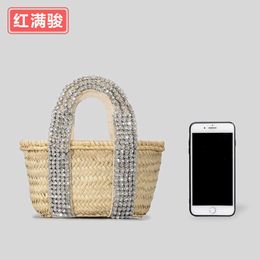 Nieuwe handgemaakte diamanten stro geweven tas voor dames landelijke groenten mand handtas voor strandvakantie handtas 230406
