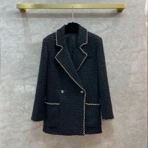 Nieuw handgemaakt tweed colbert met gouden ketting, halflange damesjas met dubbele rij knopen