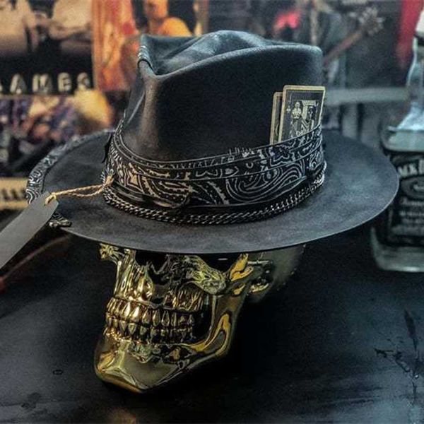 Nouveau chapeau Fedora d'Halloween fait à la main pour hommes femmes crâne Western Cowboy Cosplay Party Street Show Jazz Caps 230920