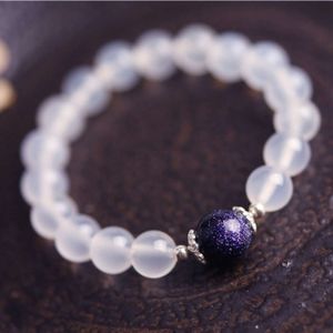 Nieuwe handgemaakte sieraden: White Agate, Jade, Chalcedony, Blue Sandstone, Single Loop dames kralen armband, eenvoudige en gemakkelijk te transporteren armbandaccessoires