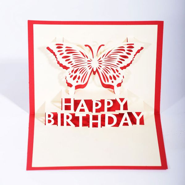 Main joyeux anniversaire dessin animé papillon cartes de voeux créatives 3D Pop UP papier carte fournitures de fête de fête